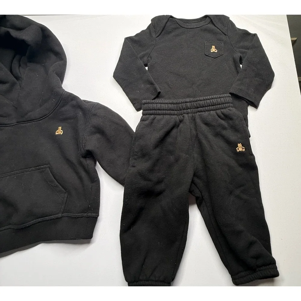Baby Gap 3 Piece Outfit Set Black Hoodie Joggers‎ Bodysuit 6-12 Months Bear